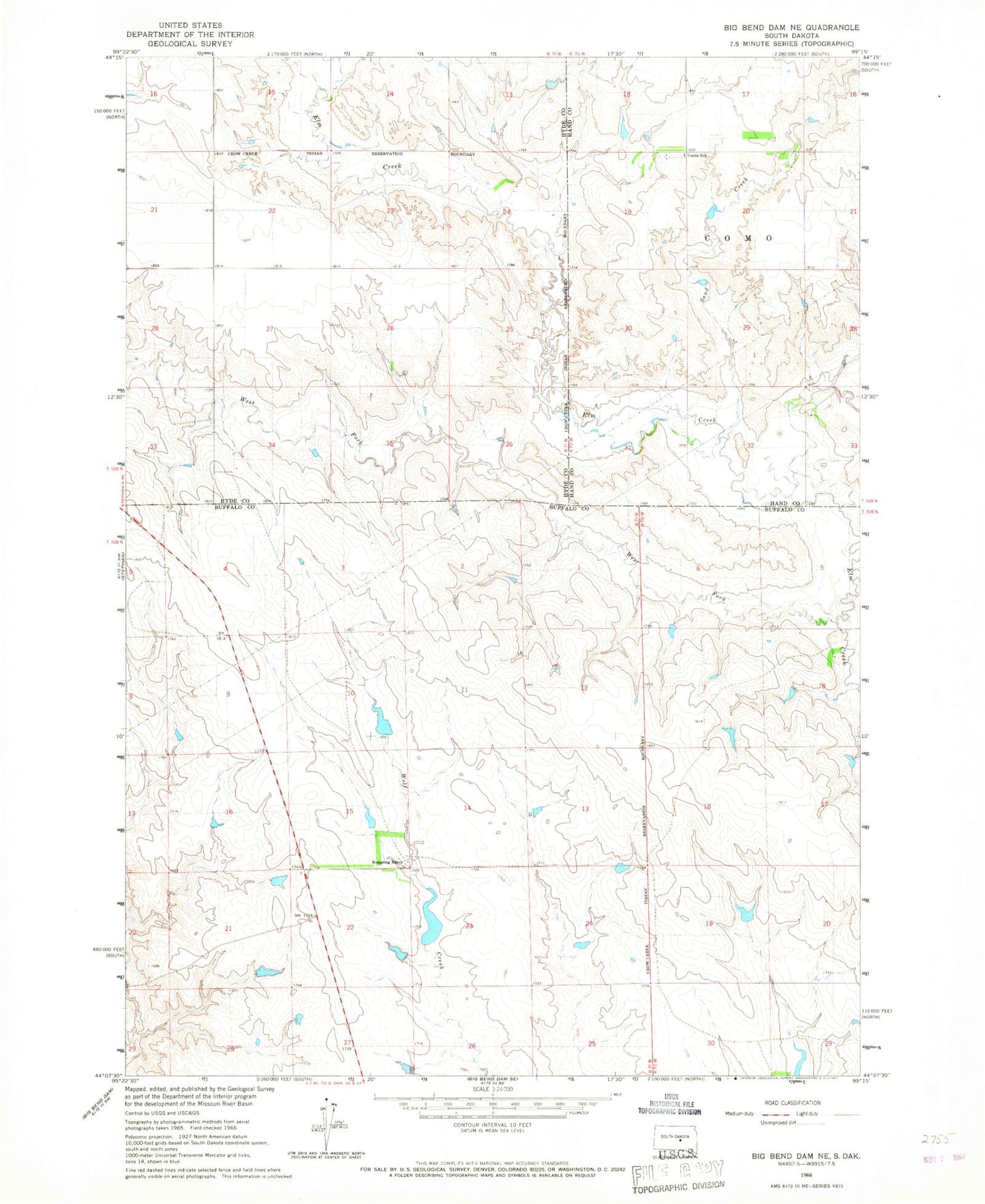Classic USGS Big Bend Dam NE South Dakota 7.5'x7.5' Topo Map Image