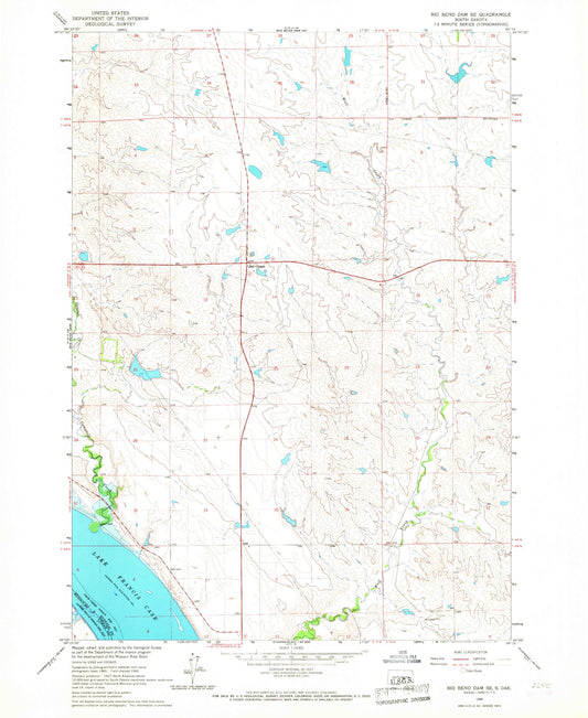 Classic USGS Big Bend Dam SE South Dakota 7.5'x7.5' Topo Map Image