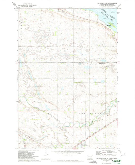 Classic USGS Big Stone Lake SE South Dakota 7.5'x7.5' Topo Map Image