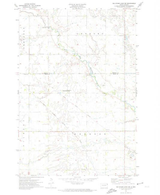 Classic USGS Big Stone Lake SW South Dakota 7.5'x7.5' Topo Map Image