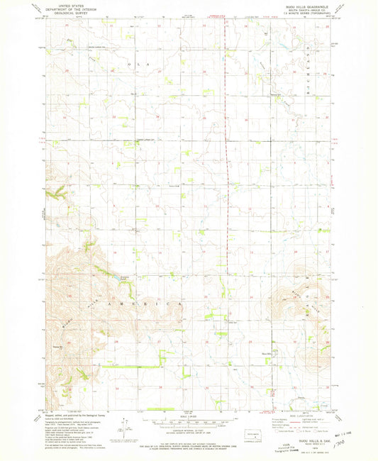 Classic USGS Bijou Hills South Dakota 7.5'x7.5' Topo Map Image