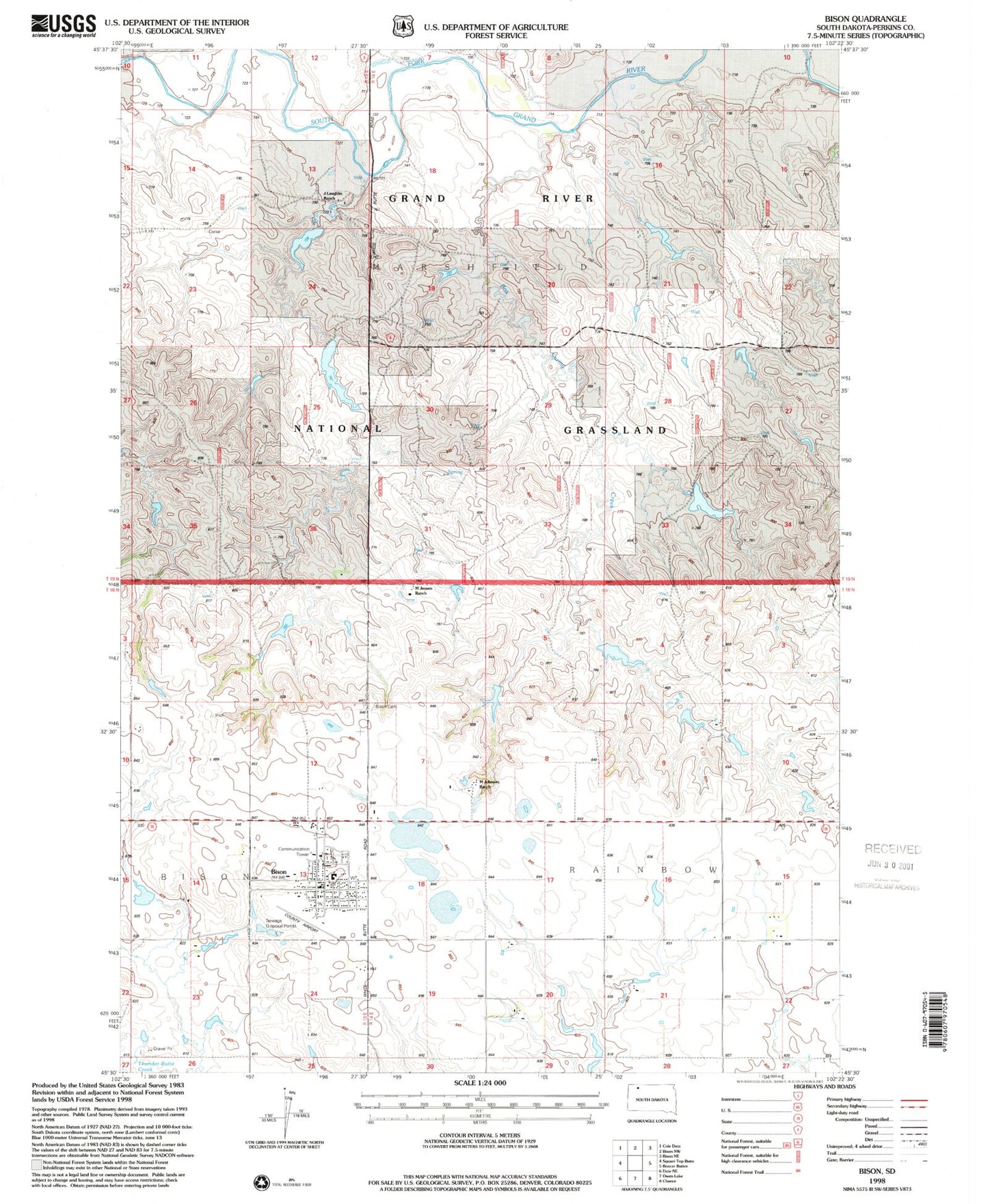 Classic USGS Bison South Dakota 7.5'x7.5' Topo Map Image