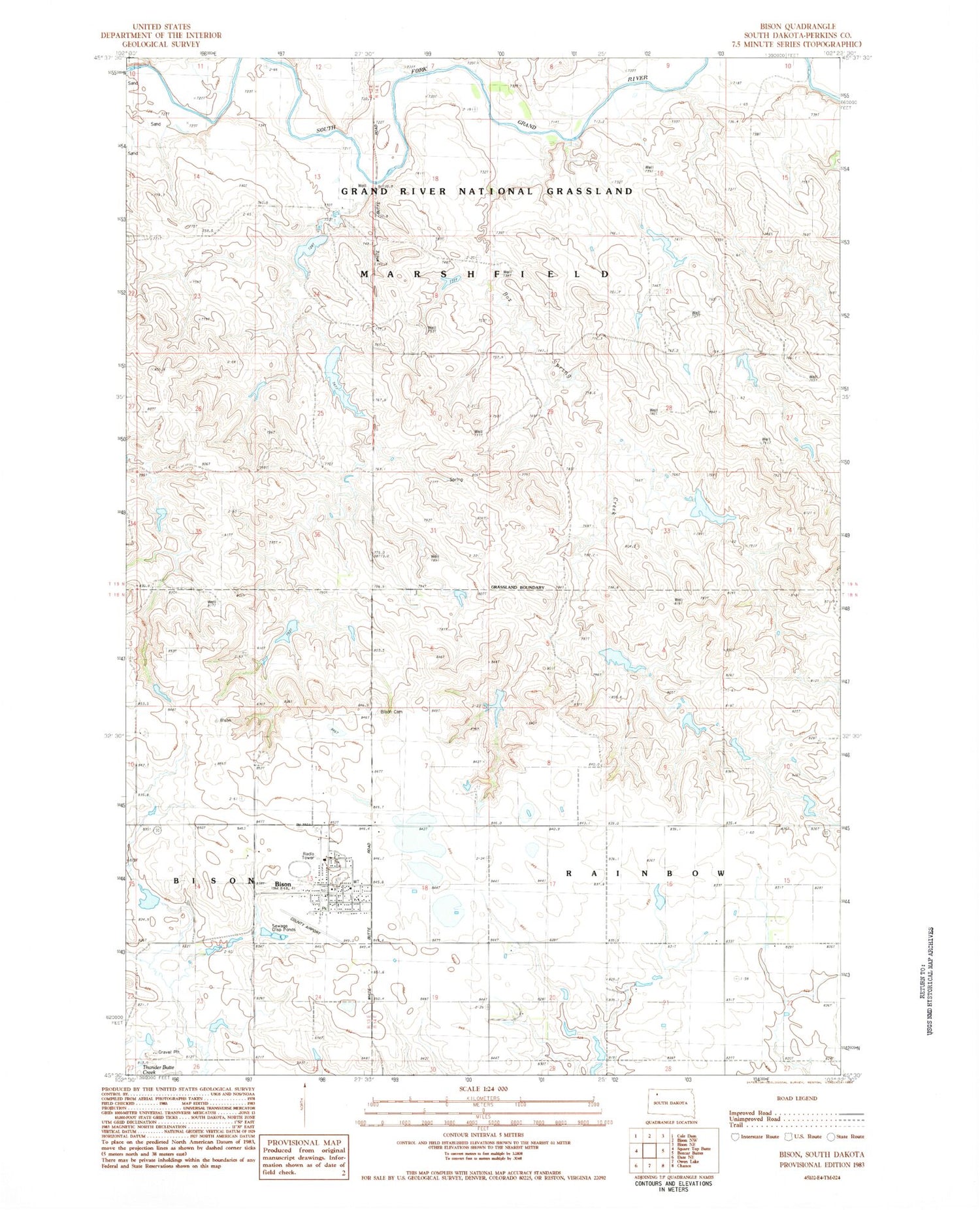 Classic USGS Bison South Dakota 7.5'x7.5' Topo Map Image