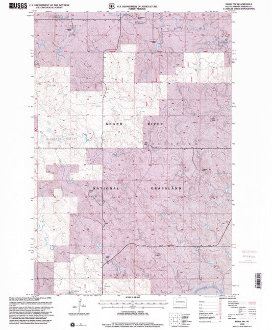 Classic USGS Bison NW South Dakota 7.5'x7.5' Topo Map Image
