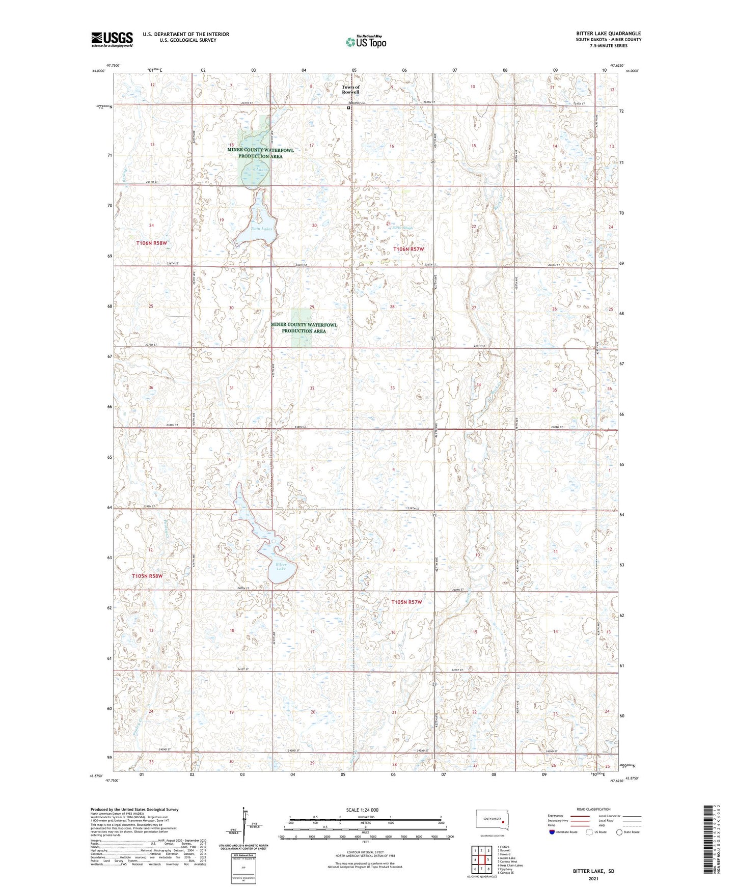 Bitter Lake South Dakota US Topo Map Image