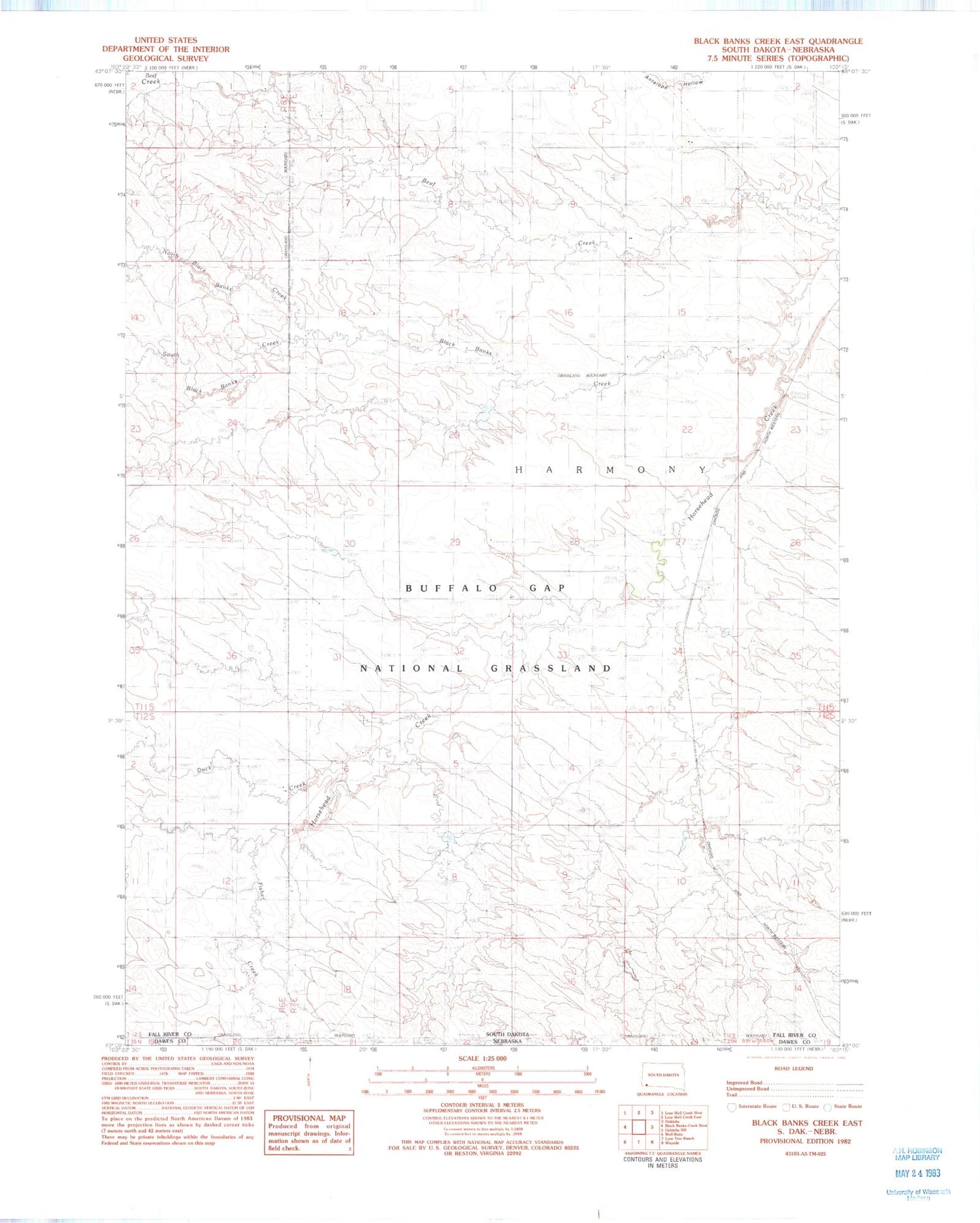 Classic USGS Black Banks Creek East South Dakota 7.5'x7.5' Topo Map Image