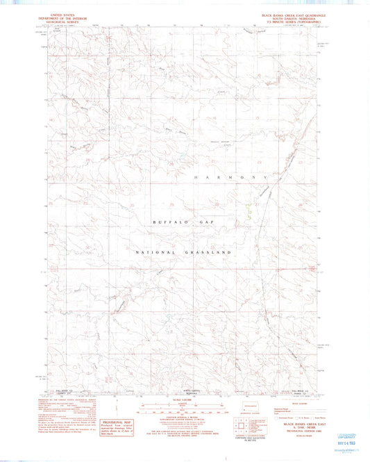 Classic USGS Black Banks Creek East South Dakota 7.5'x7.5' Topo Map Image