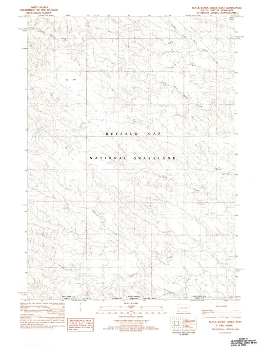 Classic USGS Black Banks Creek West South Dakota 7.5'x7.5' Topo Map Image