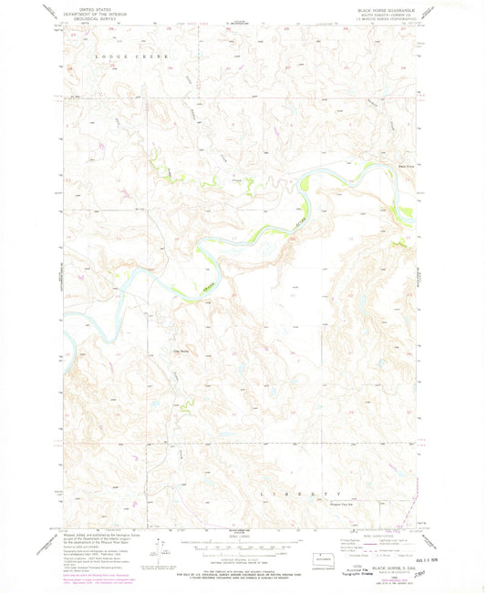Classic USGS Black Horse South Dakota 7.5'x7.5' Topo Map Image