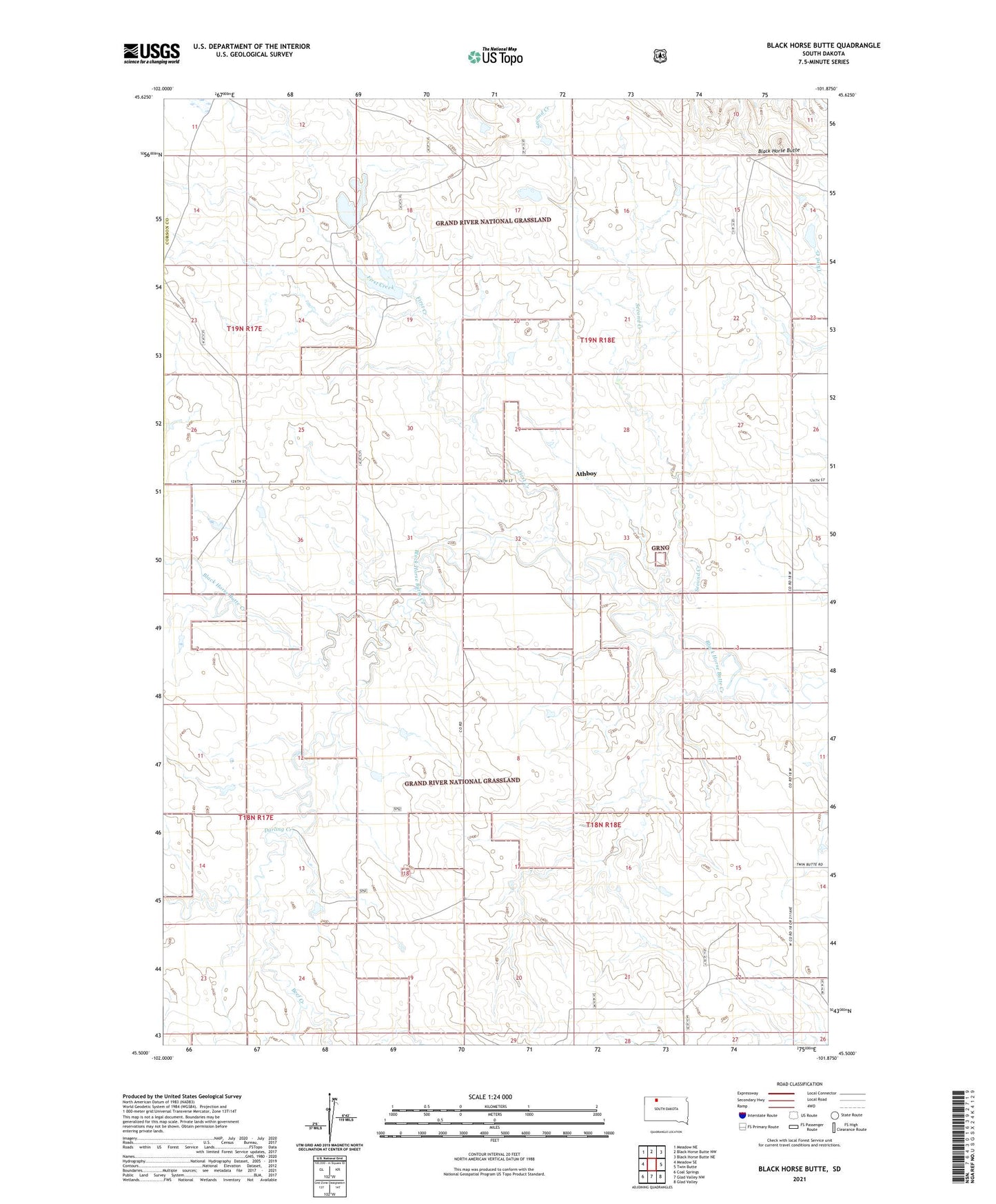 Black Horse Butte South Dakota US Topo Map Image