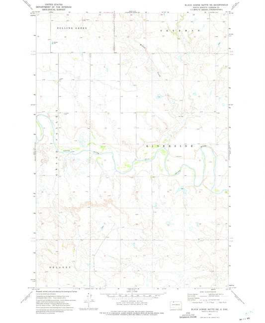 Classic USGS Black Horse Butte NE South Dakota 7.5'x7.5' Topo Map Image
