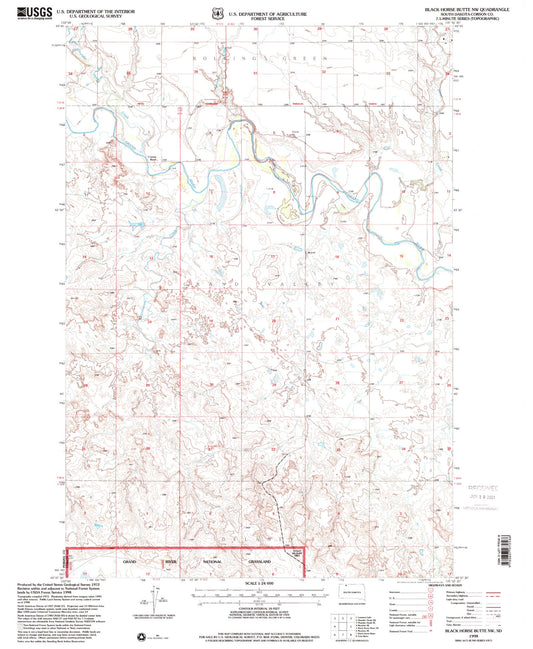 Classic USGS Black Horse Butte NW South Dakota 7.5'x7.5' Topo Map Image