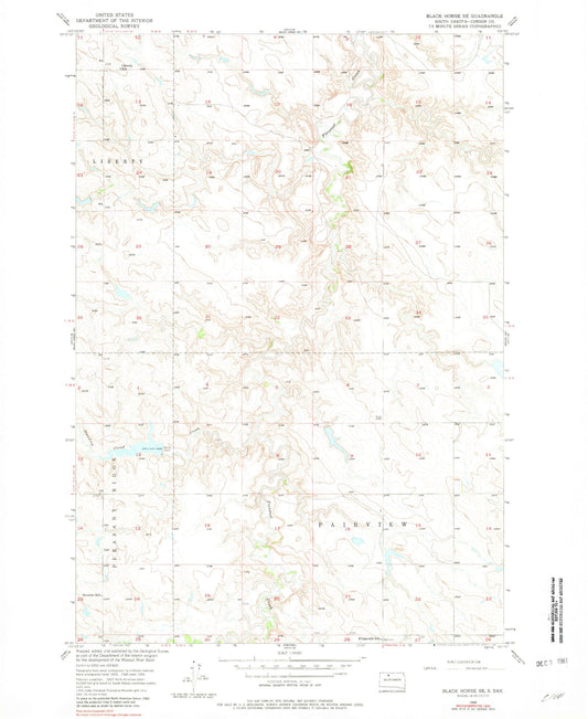 Classic USGS Black Horse SE South Dakota 7.5'x7.5' Topo Map Image