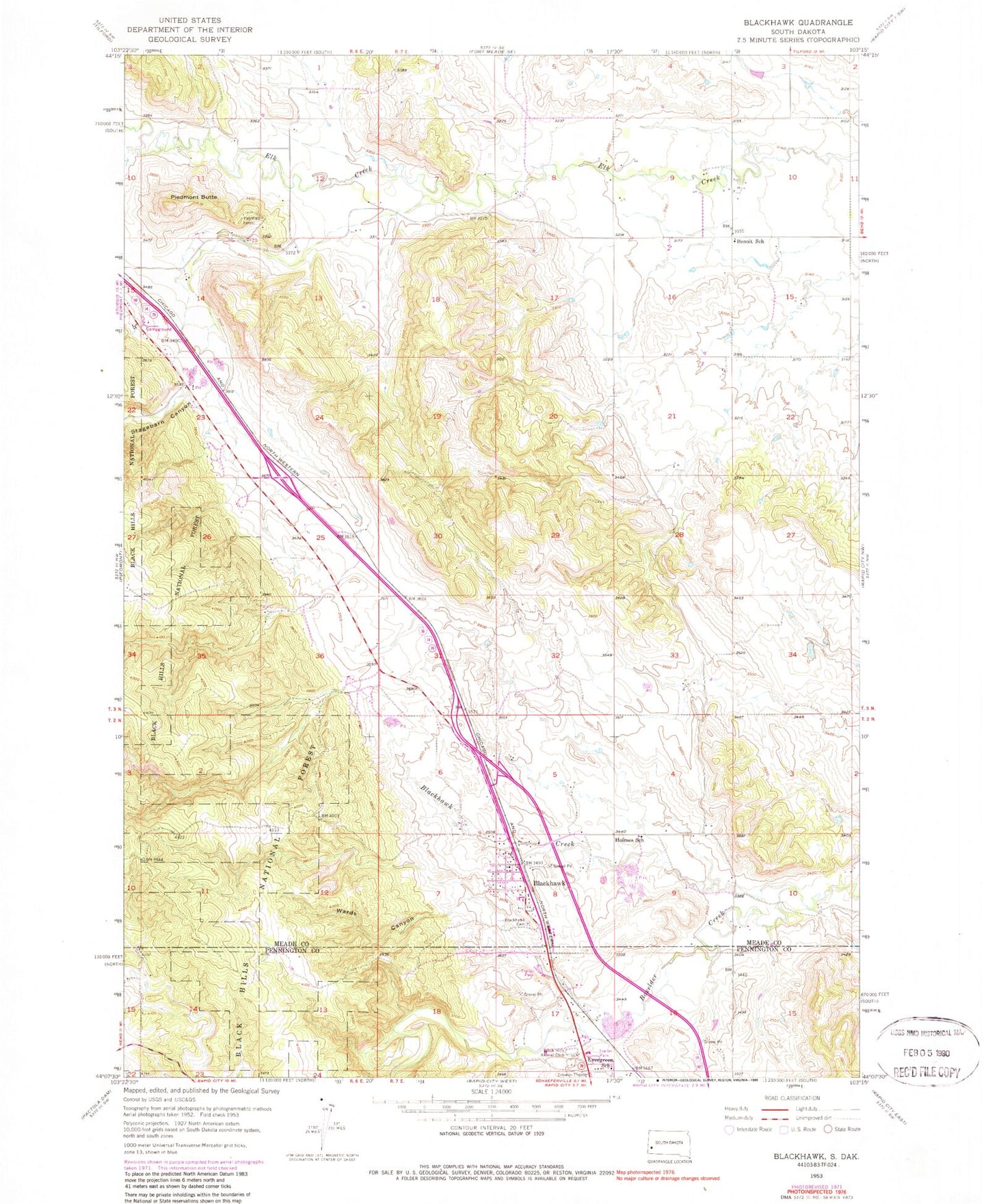 Classic USGS Blackhawk South Dakota 7.5'x7.5' Topo Map Image