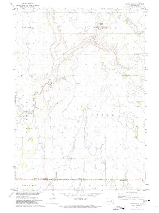 Classic USGS Bloomfield South Dakota 7.5'x7.5' Topo Map Image
