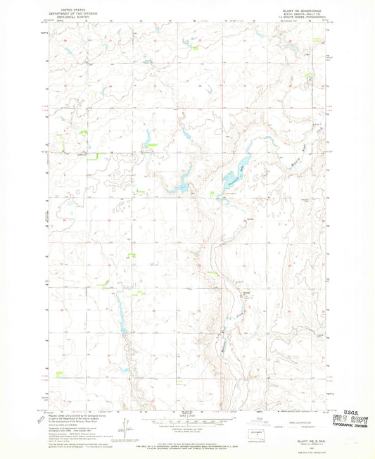 Classic USGS Blunt NE South Dakota 7.5'x7.5' Topo Map Image