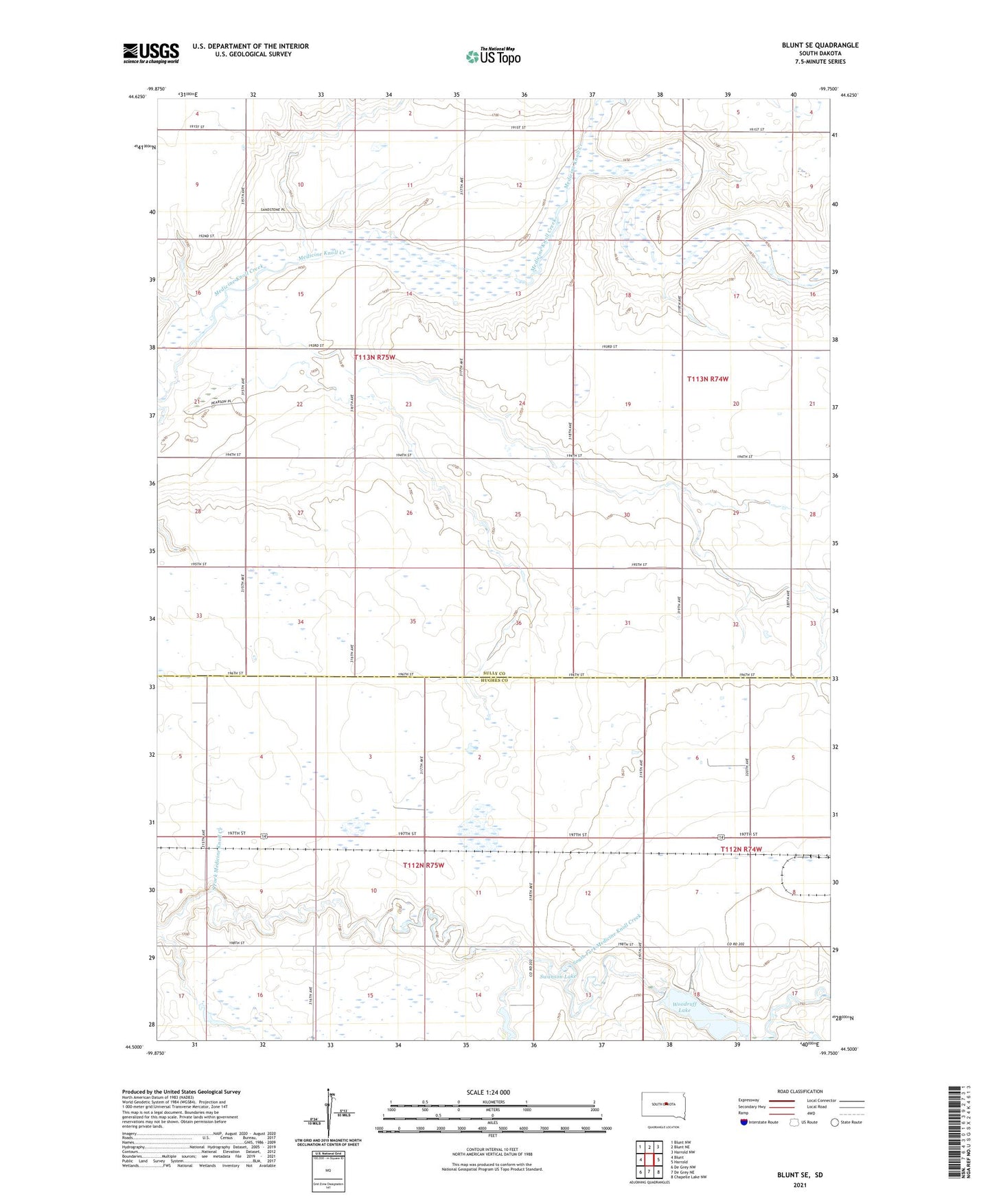 Blunt SE South Dakota US Topo Map Image