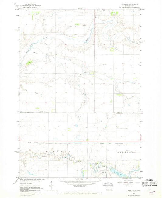Classic USGS Blunt SE South Dakota 7.5'x7.5' Topo Map Image