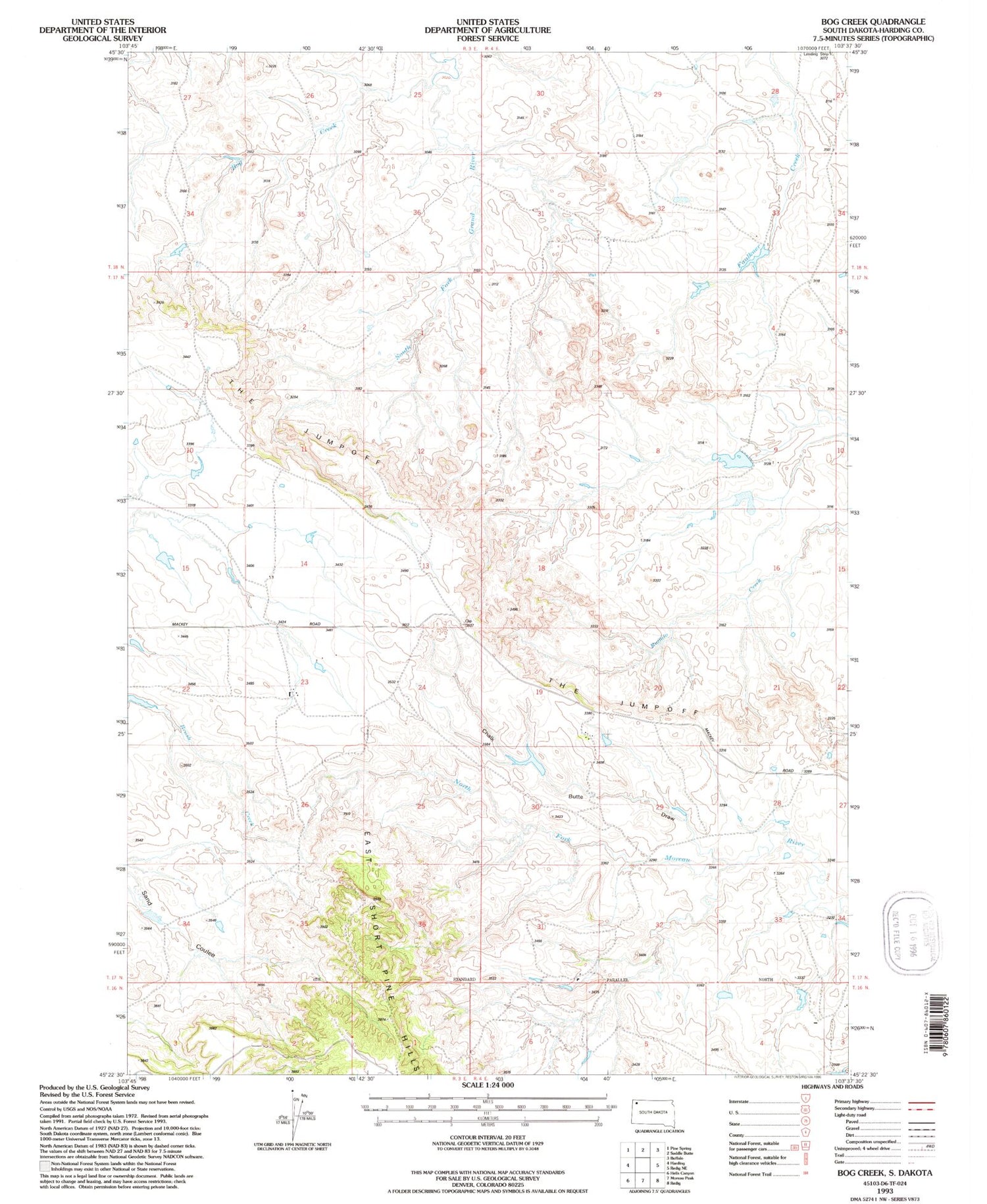 Classic USGS Bog Creek South Dakota 7.5'x7.5' Topo Map Image