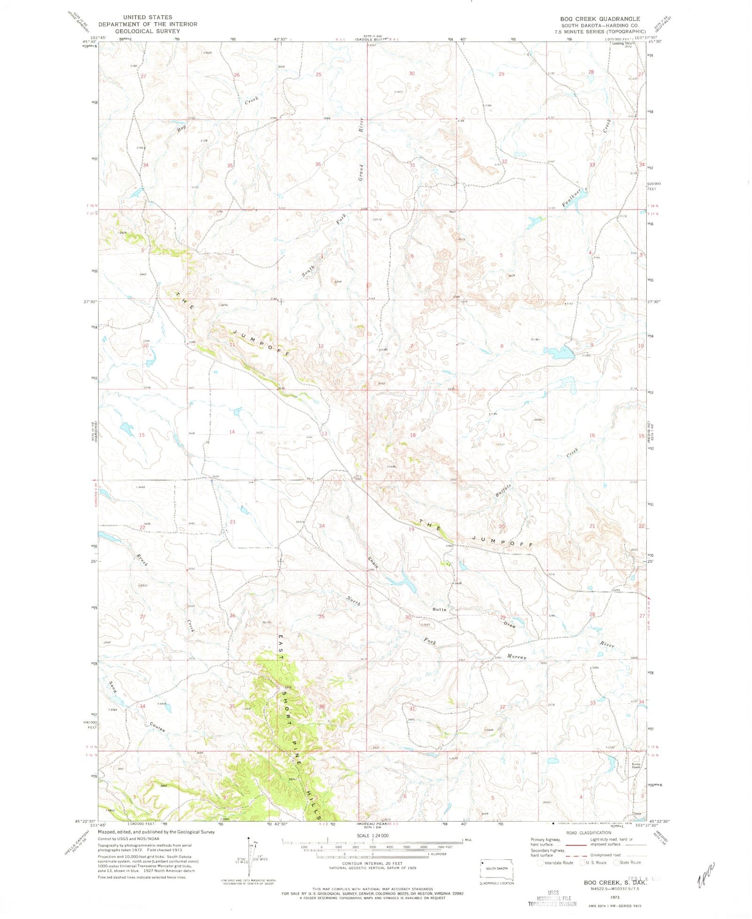Classic USGS Bog Creek South Dakota 7.5'x7.5' Topo Map Image