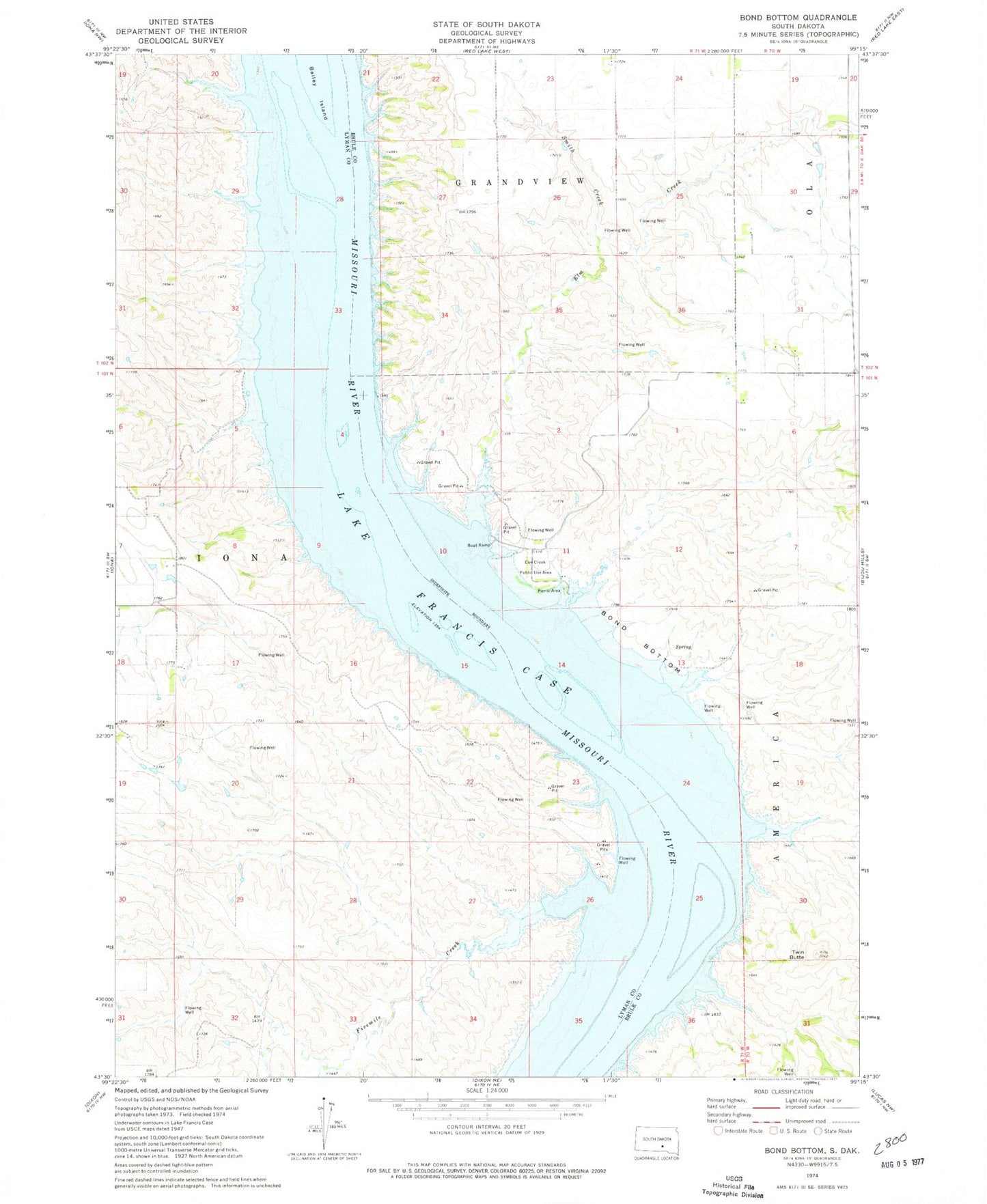 Classic USGS Bond Bottom South Dakota 7.5'x7.5' Topo Map Image