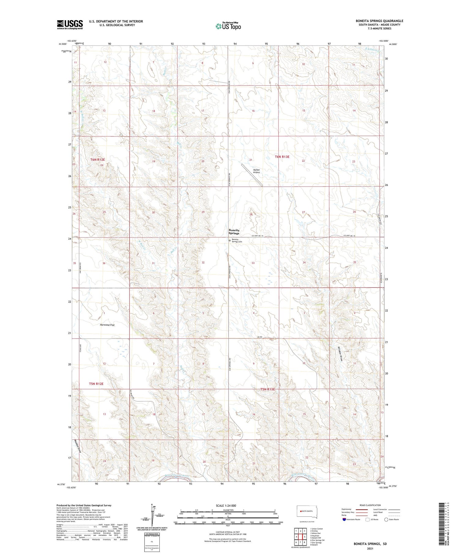 Boneita Springs South Dakota US Topo Map Image