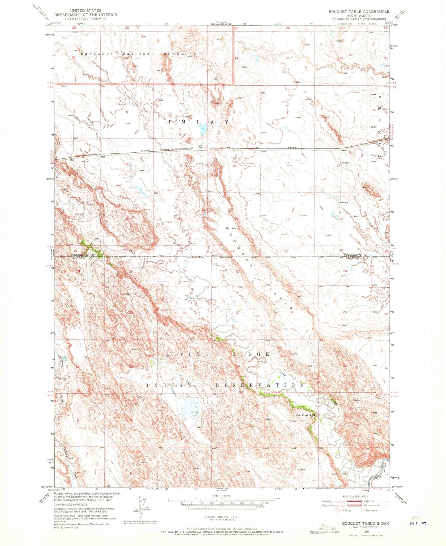 Classic USGS Bouquet Table South Dakota 7.5'x7.5' Topo Map Image