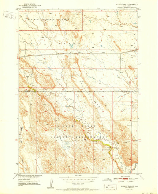 Classic USGS Bouquet Table South Dakota 7.5'x7.5' Topo Map Image
