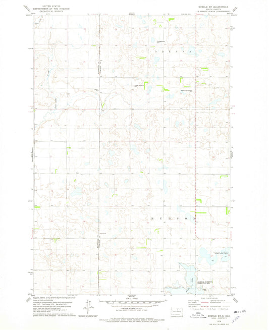Classic USGS Bowdle SW South Dakota 7.5'x7.5' Topo Map Image