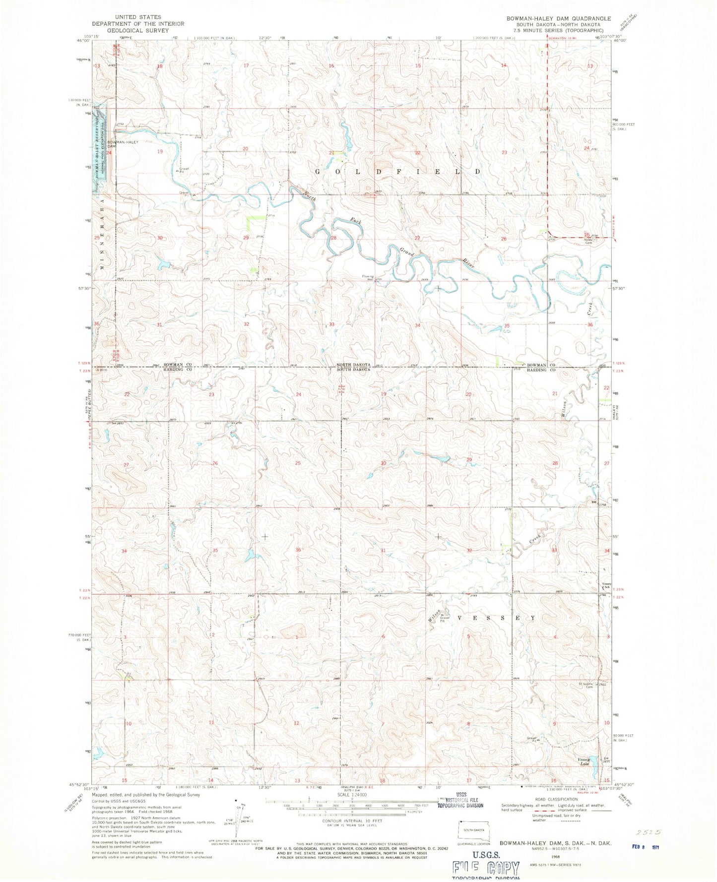 Classic USGS Bowman-Haley Dam North Dakota 7.5'x7.5' Topo Map Image