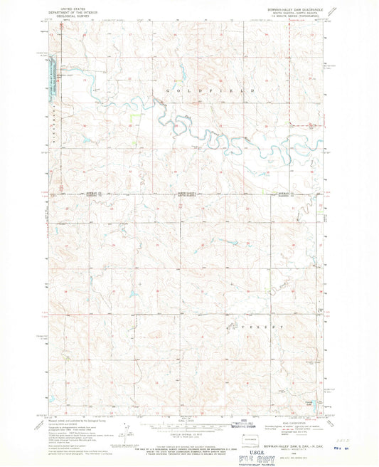Classic USGS Bowman-Haley Dam North Dakota 7.5'x7.5' Topo Map Image
