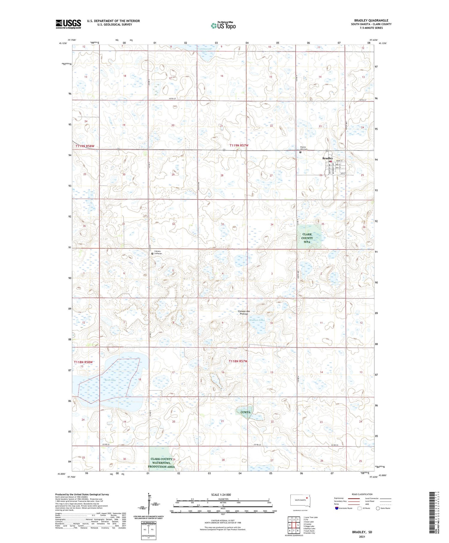 Bradley South Dakota US Topo Map Image