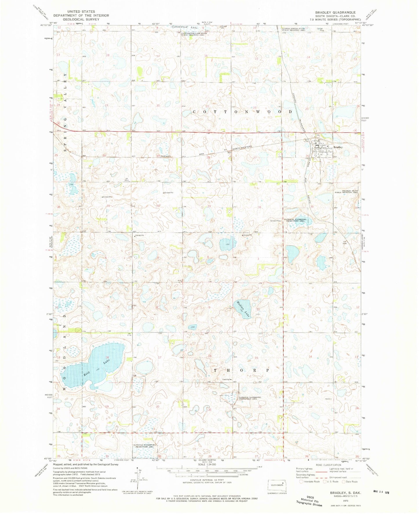 Classic USGS Bradley South Dakota 7.5'x7.5' Topo Map Image