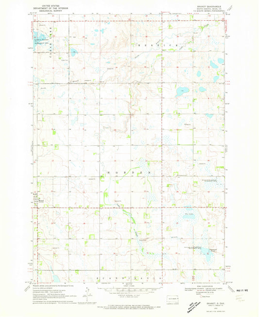 Classic USGS Brandt South Dakota 7.5'x7.5' Topo Map Image