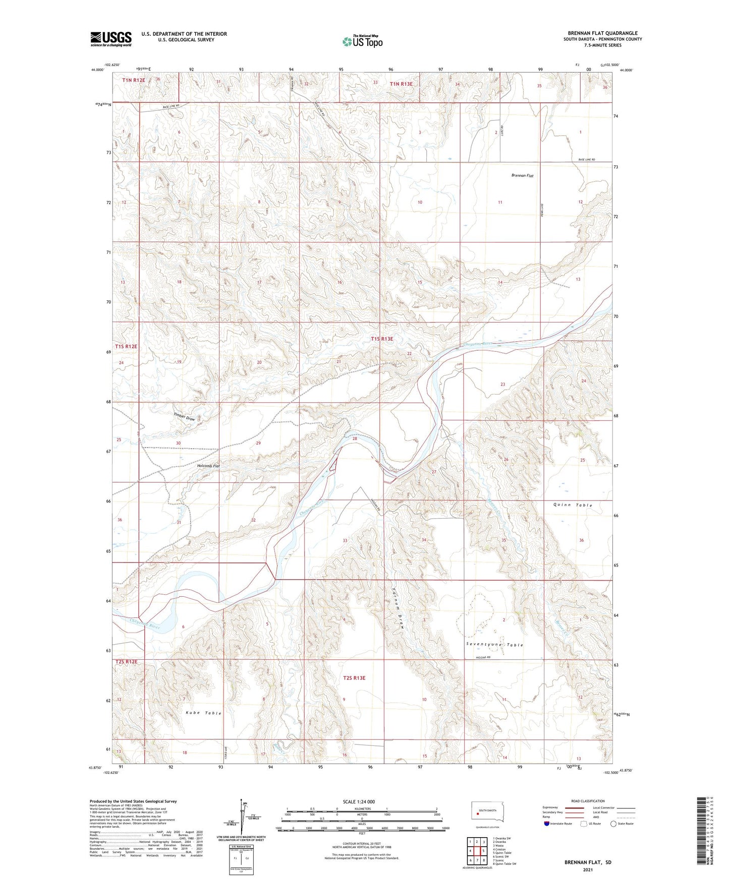 Brennan Flat South Dakota US Topo Map Image