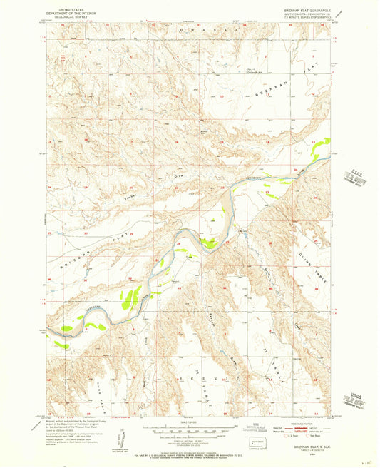 Classic USGS Brennan Flat South Dakota 7.5'x7.5' Topo Map Image