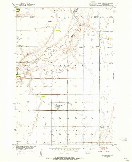 Classic USGS Brentford South Dakota 7.5'x7.5' Topo Map Image