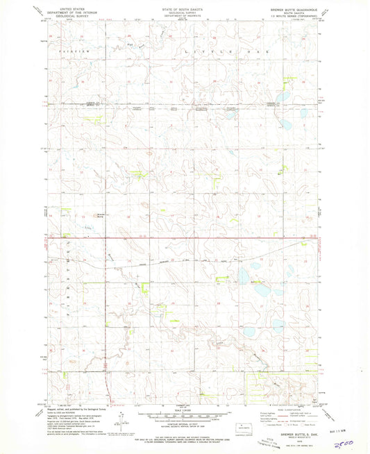 Classic USGS Brewer Butte South Dakota 7.5'x7.5' Topo Map Image