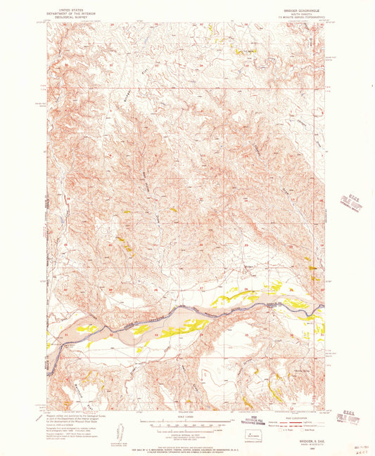 Classic USGS Bridger South Dakota 7.5'x7.5' Topo Map Image