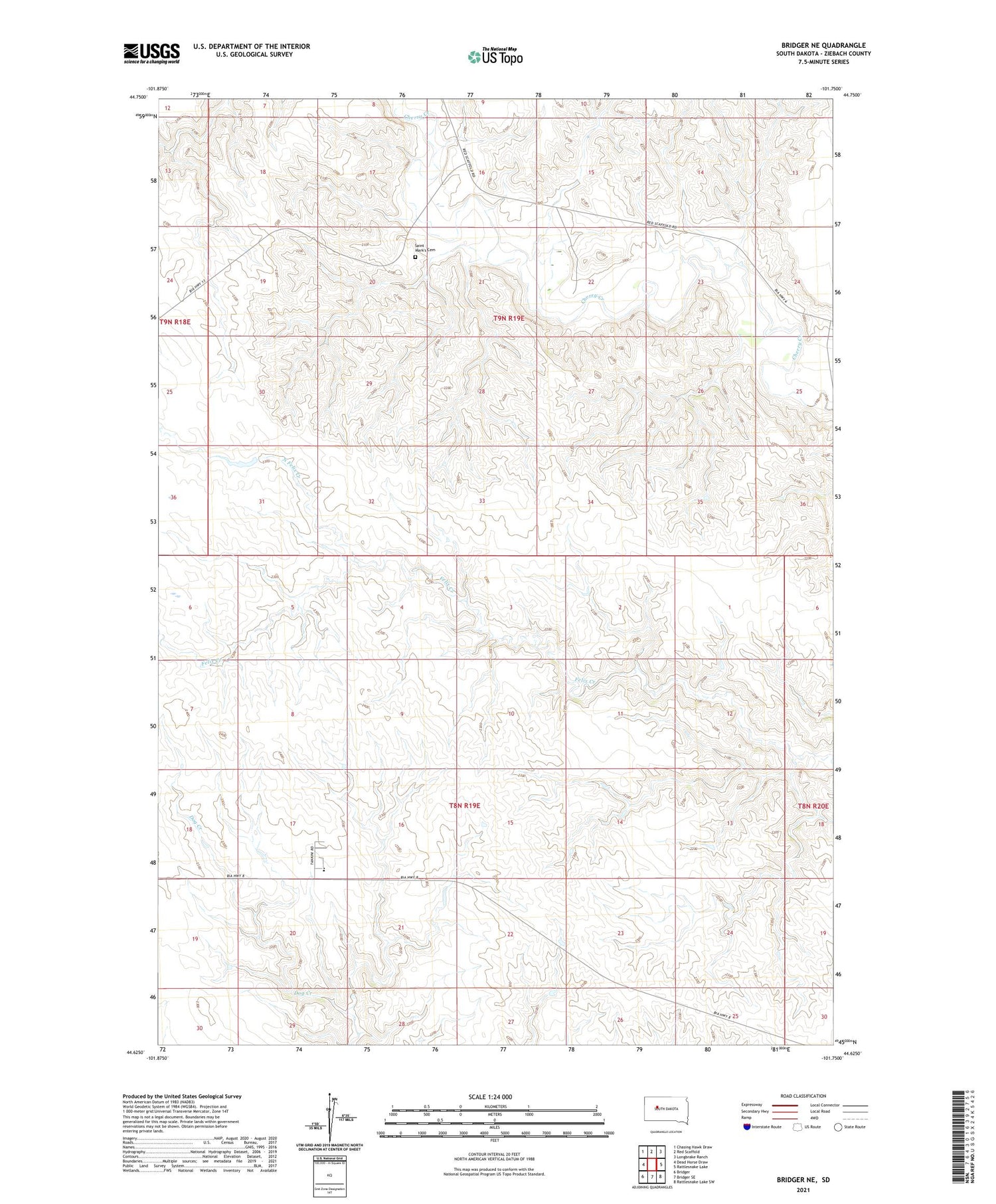 Bridger NE South Dakota US Topo Map Image