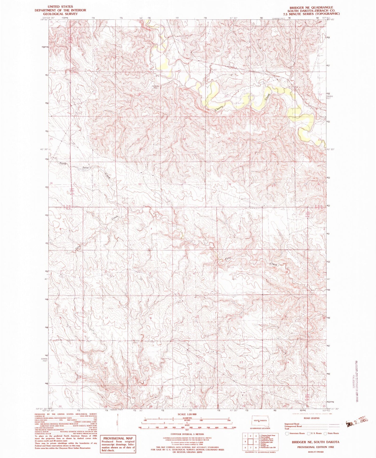 Classic USGS Bridger NE South Dakota 7.5'x7.5' Topo Map Image