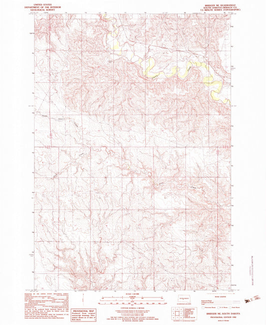 Classic USGS Bridger NE South Dakota 7.5'x7.5' Topo Map Image