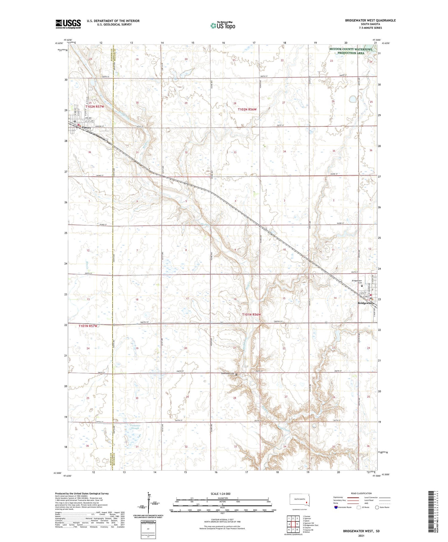 Bridgewater West South Dakota US Topo Map Image