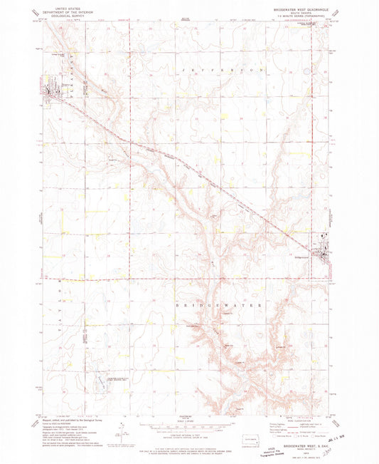 Classic USGS Bridgewater West South Dakota 7.5'x7.5' Topo Map Image