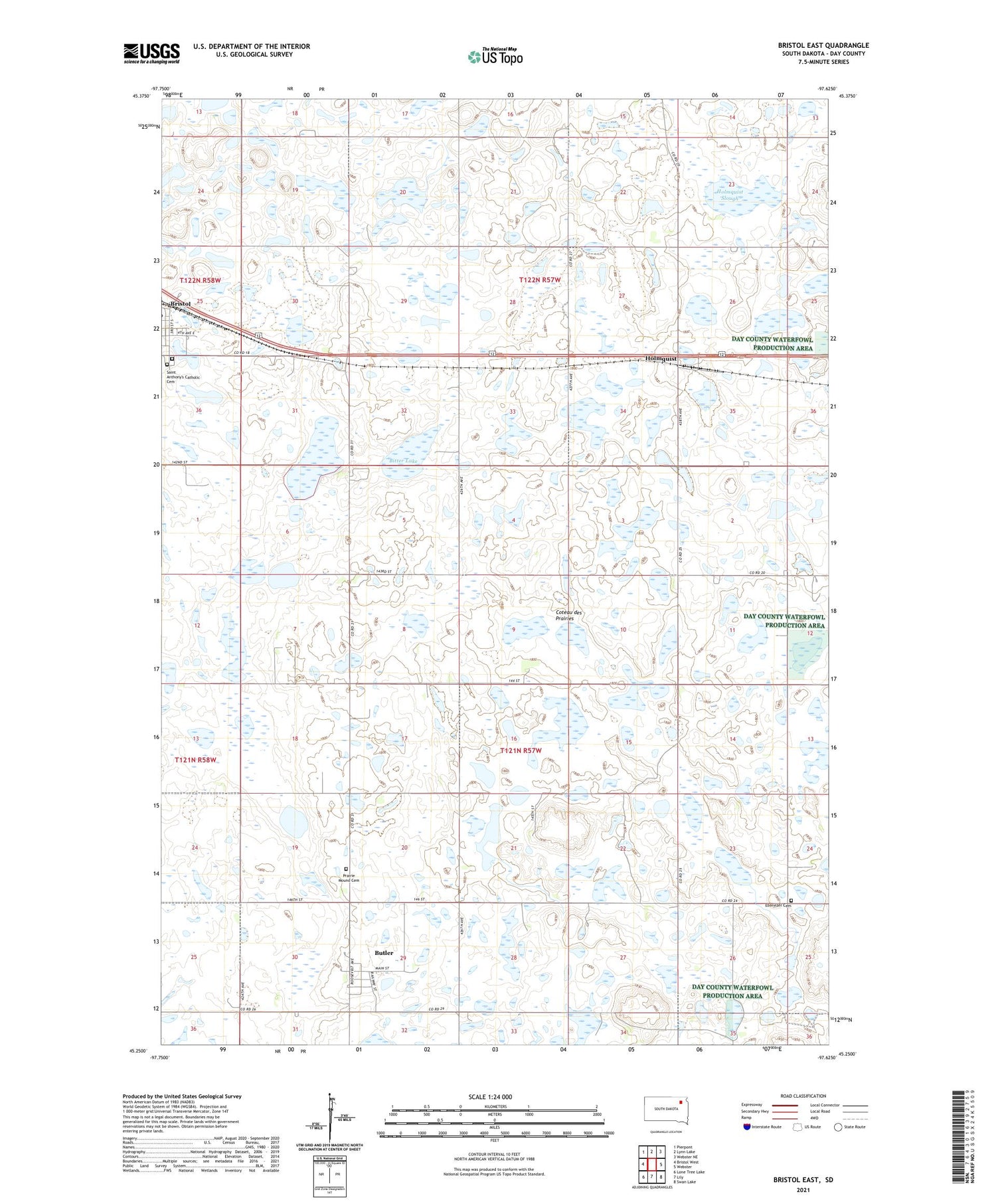 Bristol East South Dakota US Topo Map Image