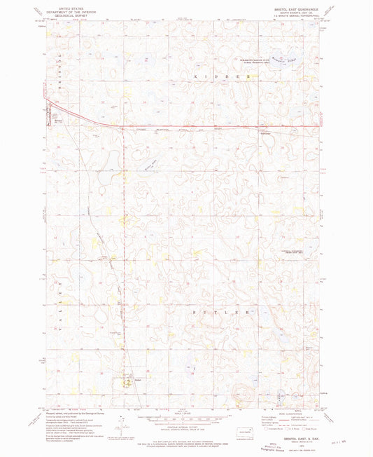 Classic USGS Bristol East South Dakota 7.5'x7.5' Topo Map Image