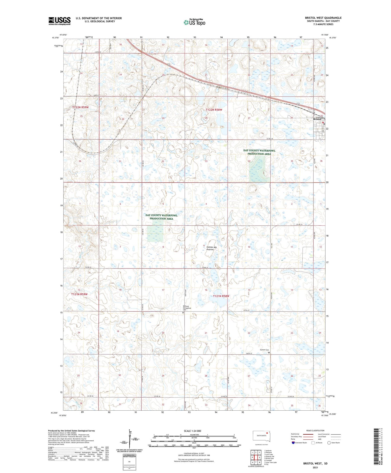 Bristol West South Dakota US Topo Map Image
