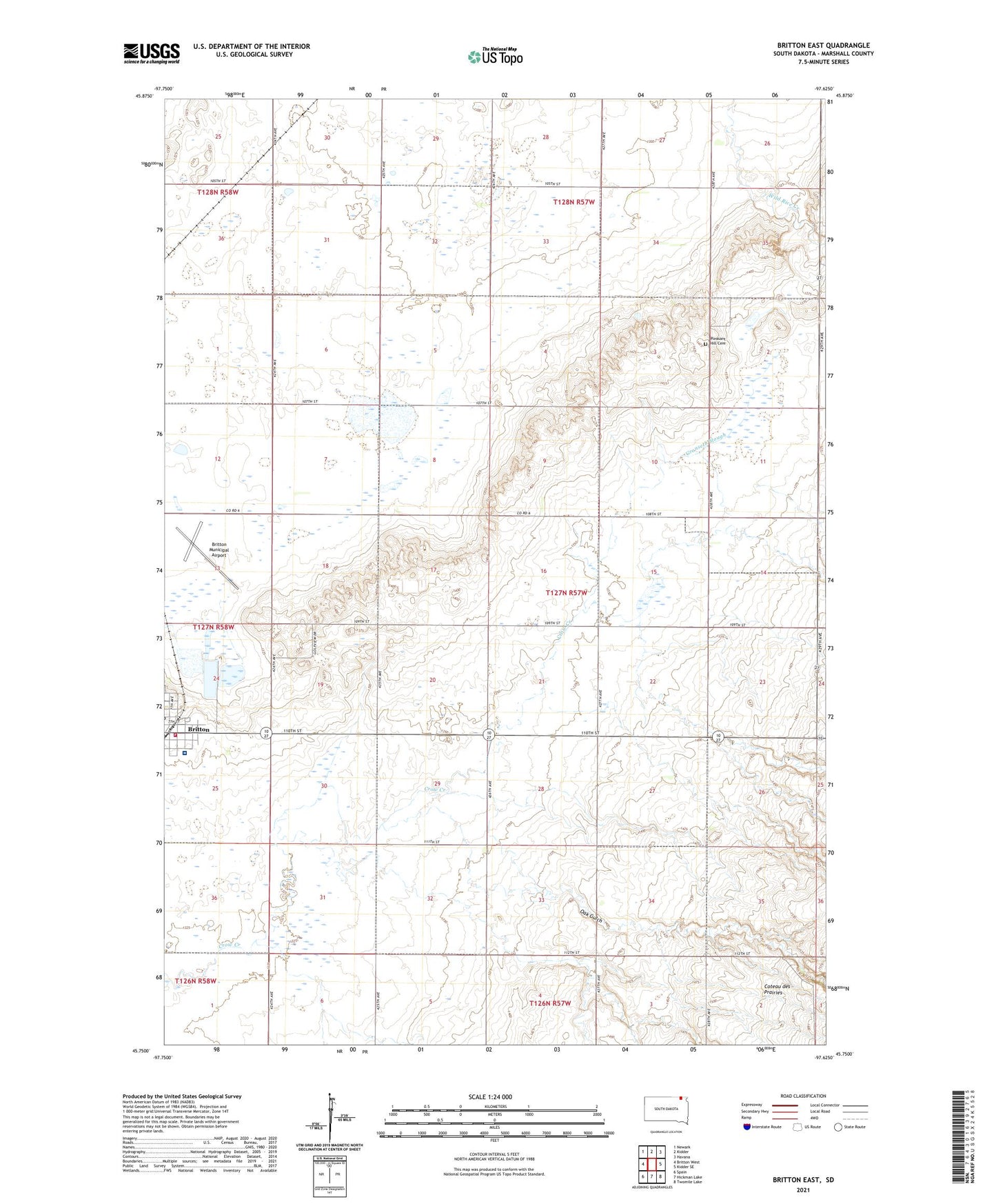 Britton East South Dakota US Topo Map Image
