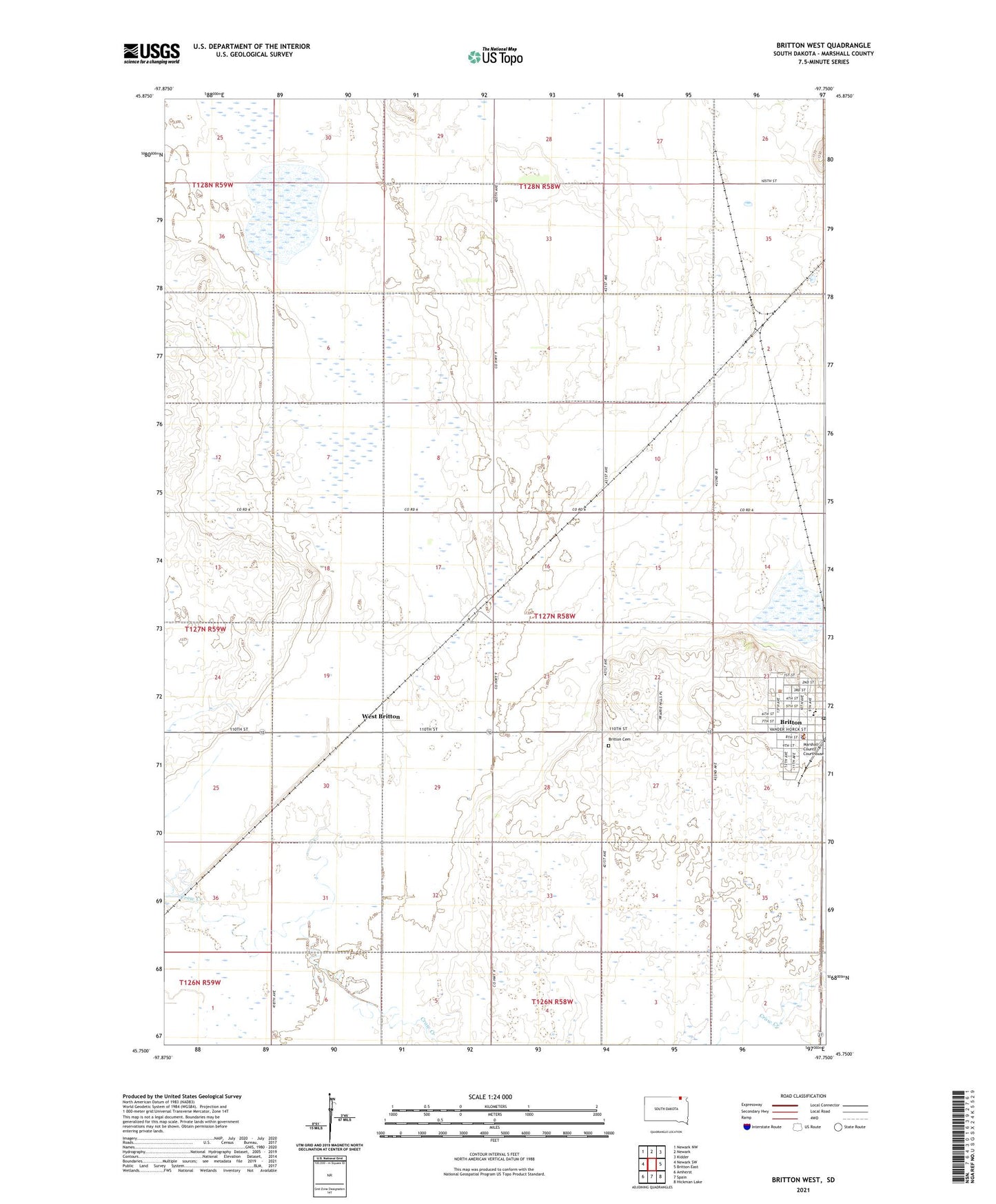 Britton West South Dakota US Topo Map Image