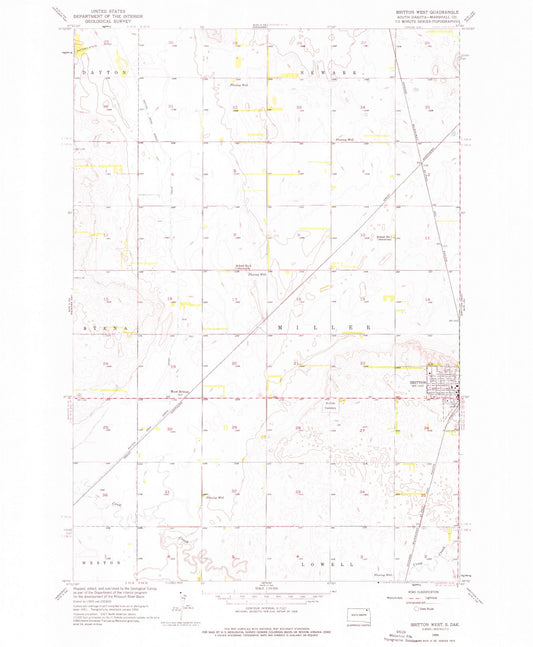 Classic USGS Britton West South Dakota 7.5'x7.5' Topo Map Image